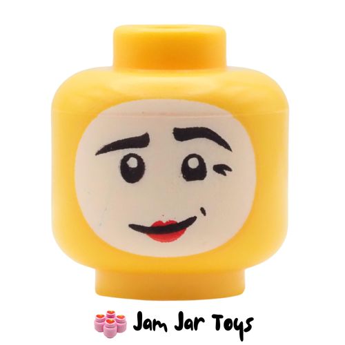 LEGO Mime Yellow Head, White Face Paint, Red Lips, Closed Mouth Smile