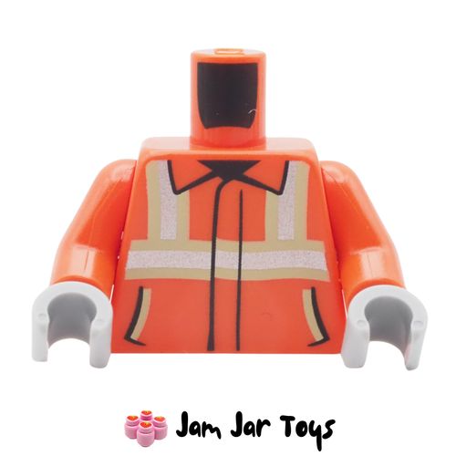 LEGO Reddish Orange Safety Vest, Silver/Yellowish Green Stripes