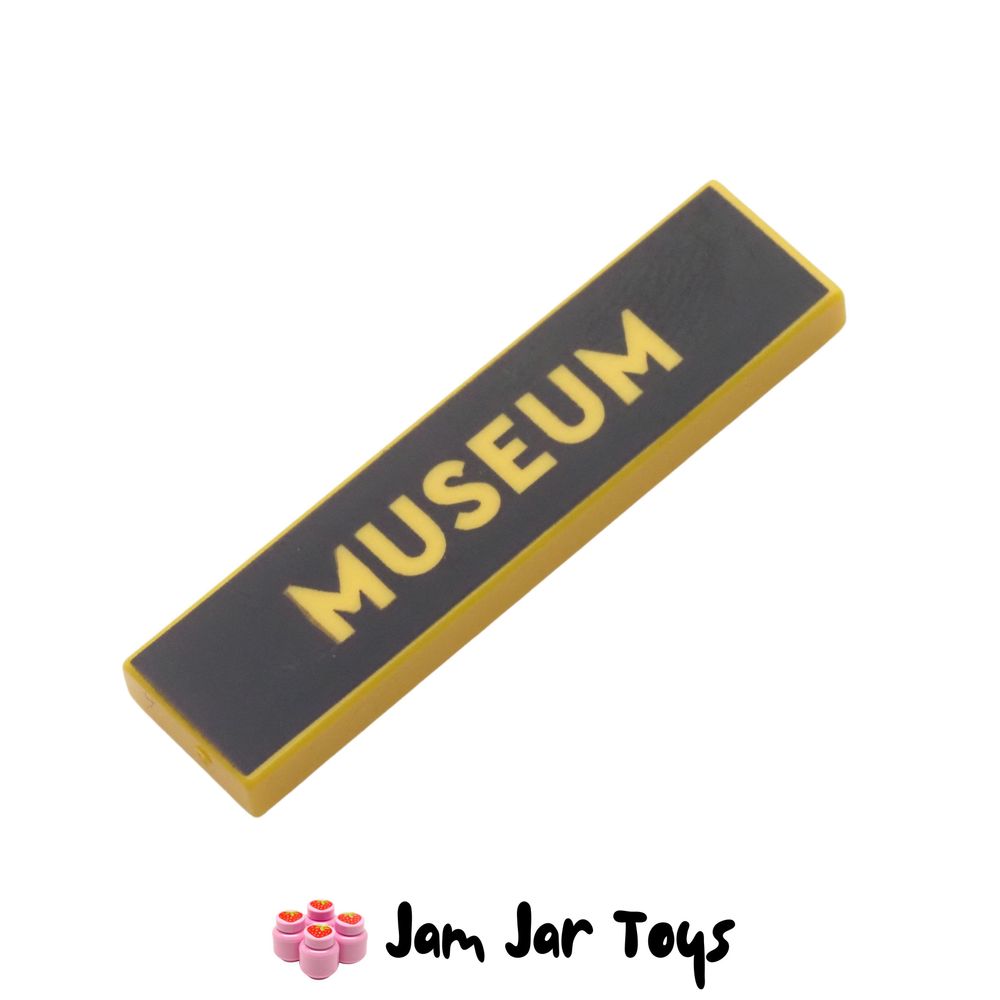 LEGO Yellow Tile 1 x 4 Museum Wording on Black Background