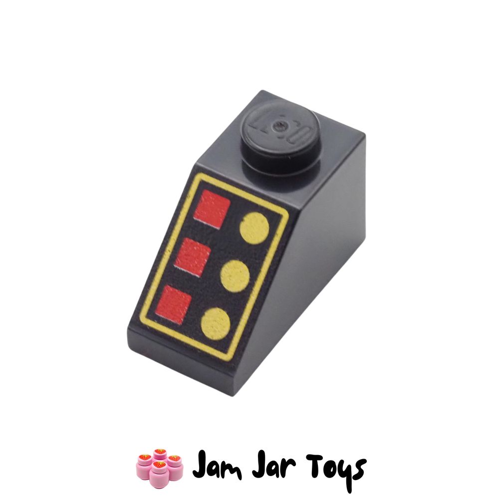 LEGO Black Tile, Red Lamps / Yellow Buttons, Yellow Border, Slope 45° 2 x 1