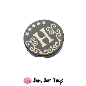LEGO Black Round Tile, Gold H, 5 Stars, 2 x 2.