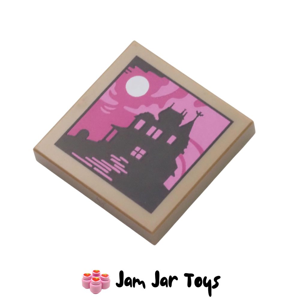 LEGO Tile 2×2 – Dark Tan House Silhouette, Moon Sky
