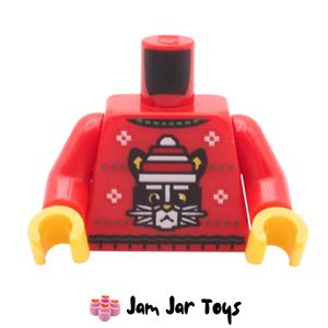 LEGO® Torso – Red Christmas Jumper with Black Cat (6605063). TO418