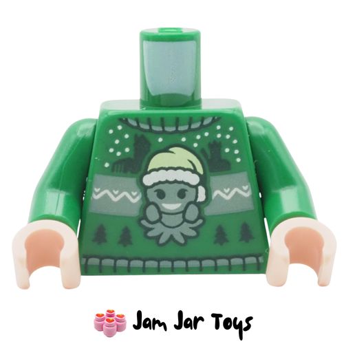 LEGO Green Christmas Sweater Torso, Mandrake, Santa Hat, Dark Gre