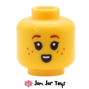 LEGO® Yellow Head, Happy, Dark Orange Eyebrows, Freckles, Open Mouth HF248