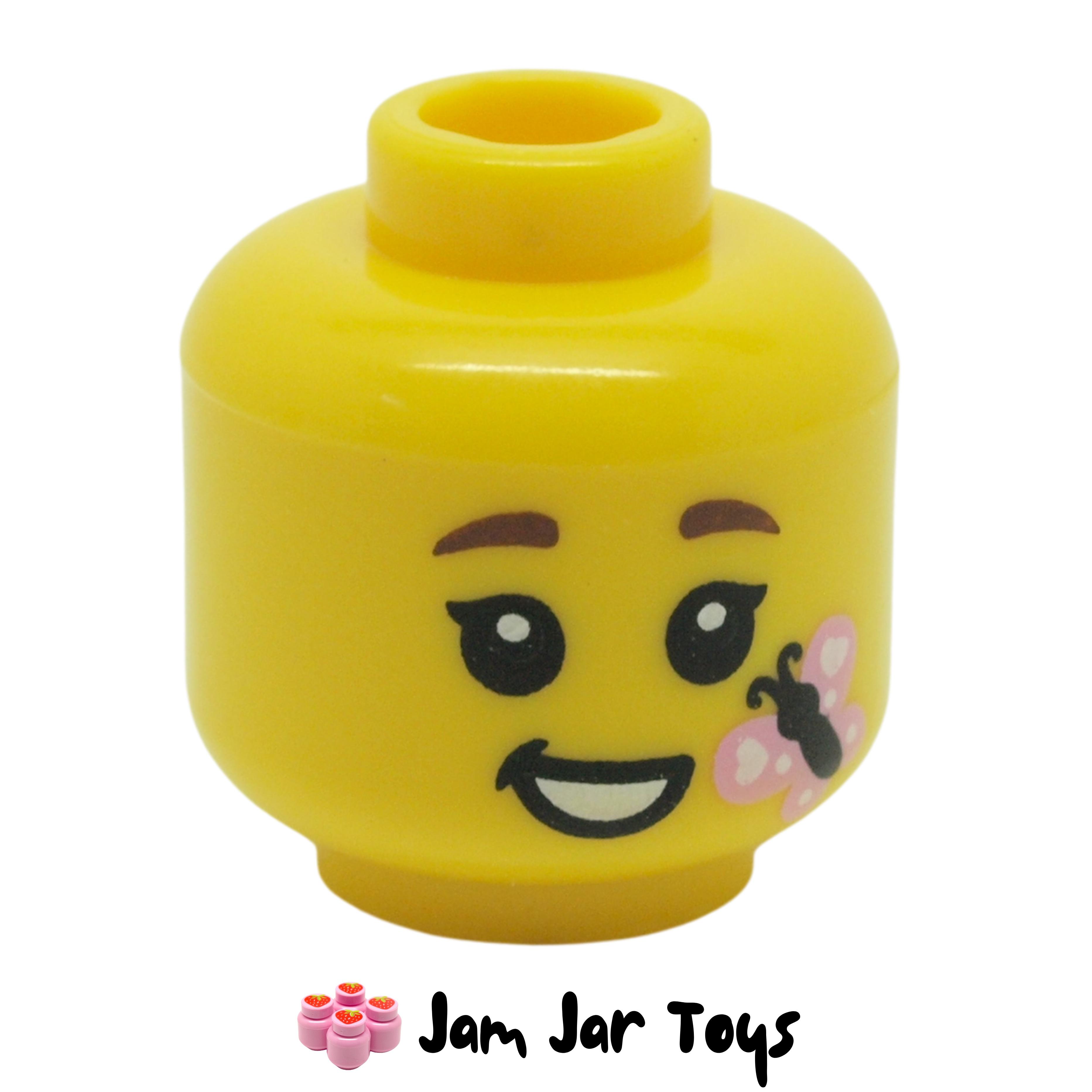 Lego Yellow Minifig Head Dual Sided Black Eyebrows Wide Open Smile Teeth Tongue 