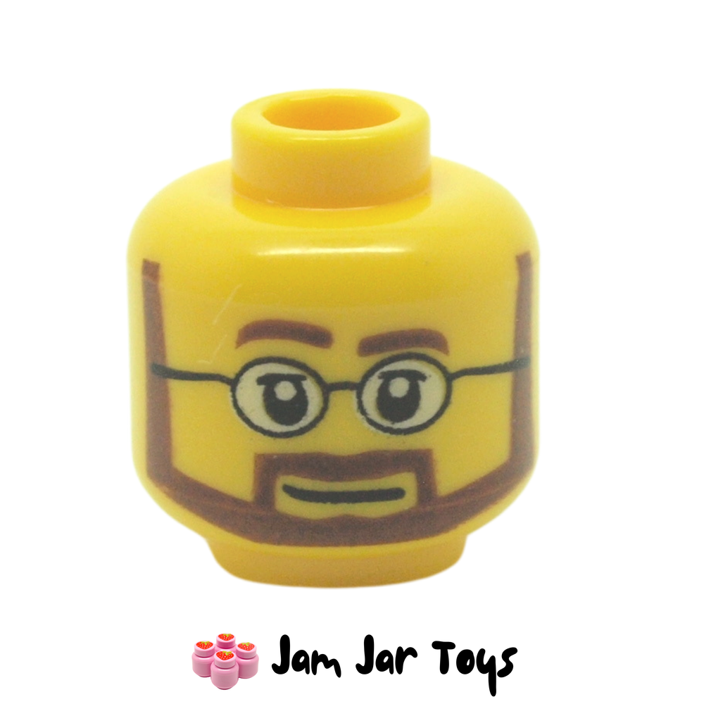 LEGO Head Neat Brown Beard White Pupils and Glasses