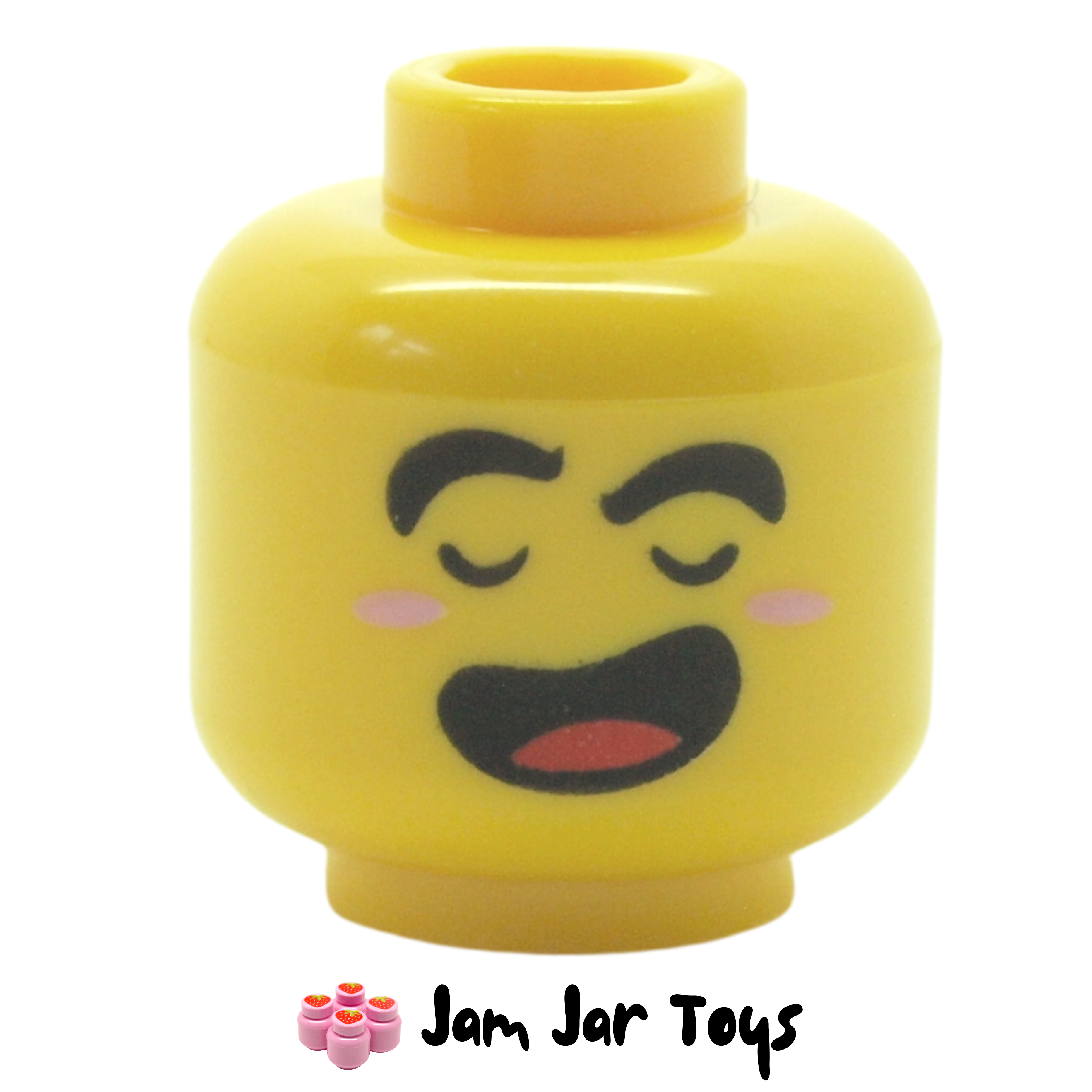 Lego Yellow Minifig Head Dual Sided Female Black brows Freckles Dark Pink Lips S 