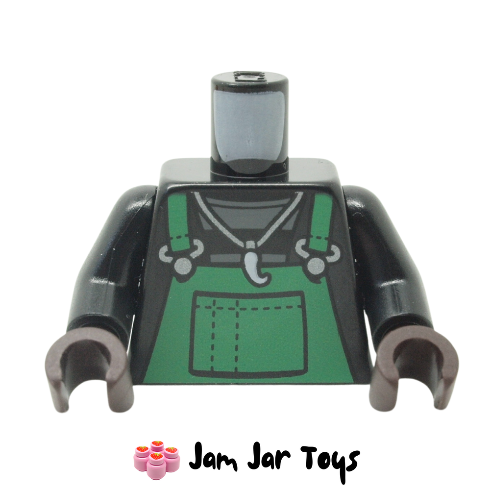 LEGO Torso With Green Overalls over Shirt, Necklace, Tooth Pendant