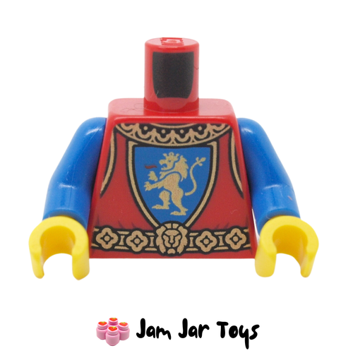LEGO Knight Torso Red Gold Lion on Blue Field Crest, Gold Collar