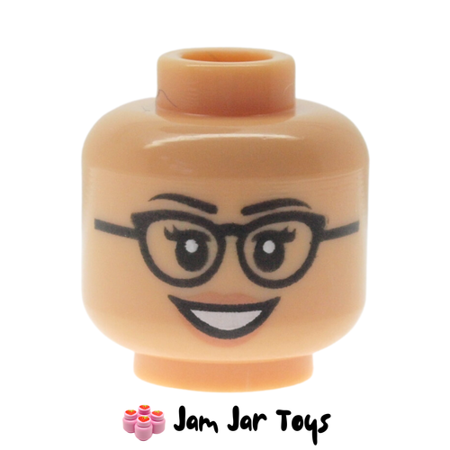 LEGO Medium Tan Dual Sided Head, Eyelashes, Black Glasses, Smile