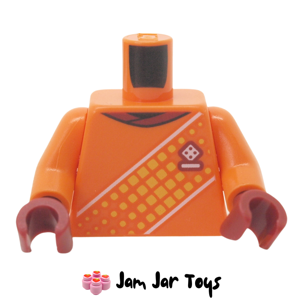 LEGO Orange Soccer/Sport Shirt, Dark Red Collar, Yellow Decoration.