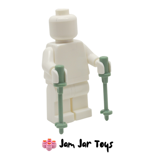 LEGO 2 x Sand Green Ski Poles with Handle, Stop Ring and Side Stops