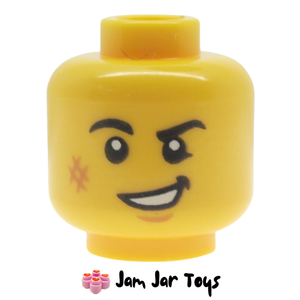 LEGO® Head, White Pupils, Cheek Scuff, Lopsided Grin FH231