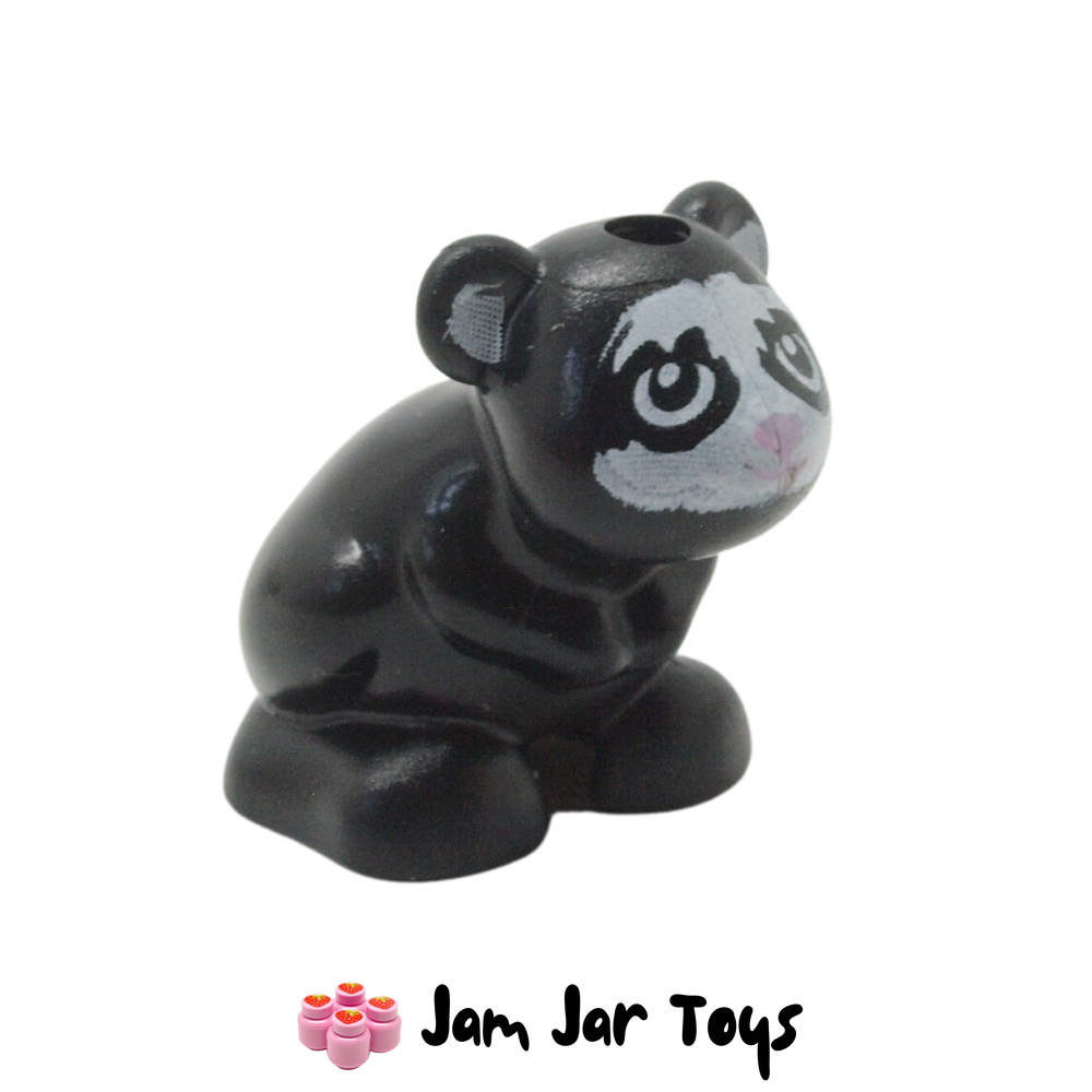 LEGO Black Hamster, Small, White Face, Pink Nose