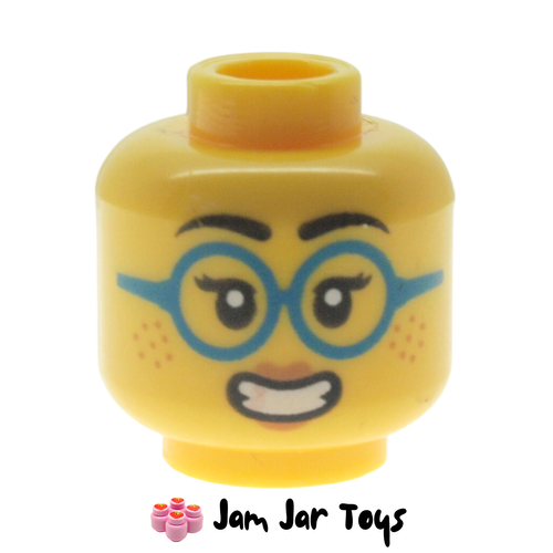 LEGO Head Blue Glasses, Freckles, Nervous Grin, Sweat Drop