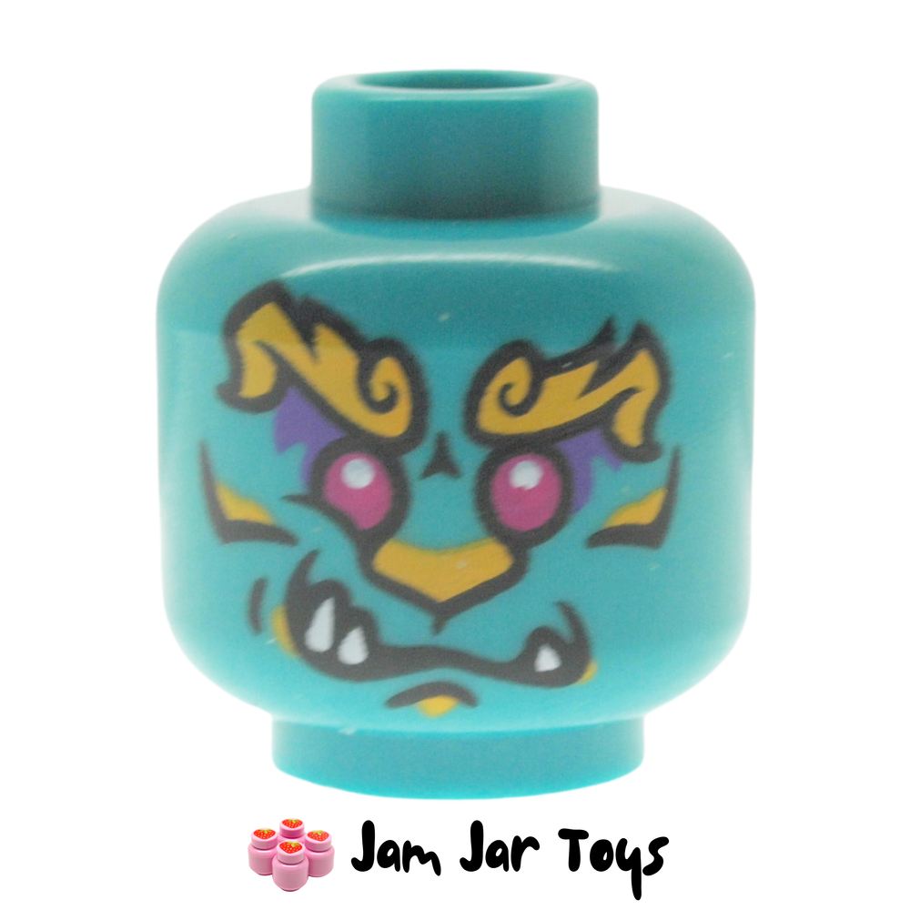 LEGO Azure Lion Head, Ornate Eyebrows, Magenta Eyes, Dark Purple Eyeshadow, Fangs.