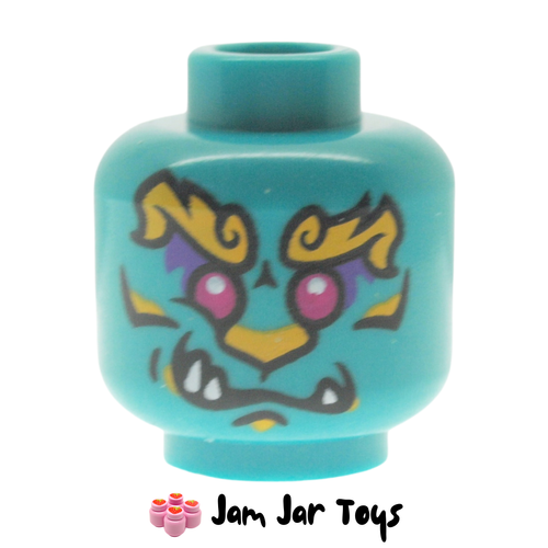 LEGO Azure Lion Head, Ornate Eyebrows, Magenta Eyes, Dark Purple Eyeshadow, Fangs.