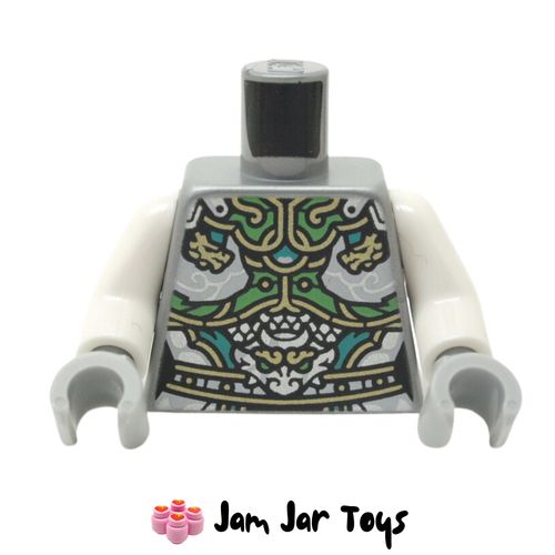 LEGO Flat Silver Torso, Tunic, Bright Green/Gold/Dark Turquoise Decorations.