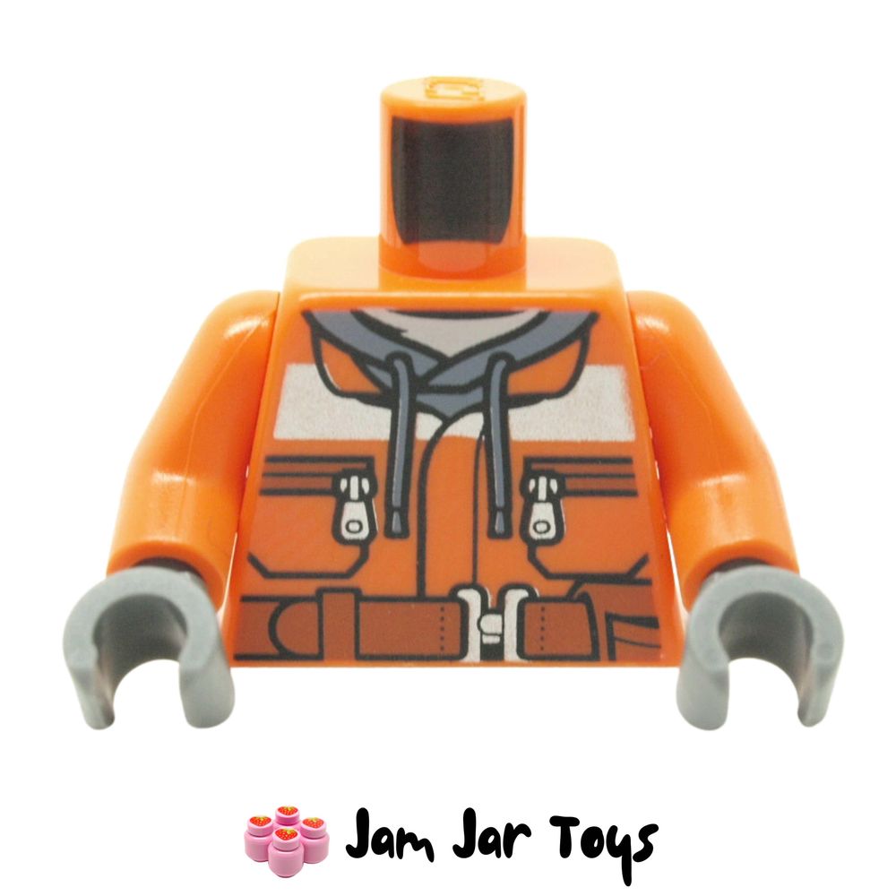 LEGO Torso Construction Jacket over Dark Grey Hoodie, Zipper Pockets, Brown Belt.