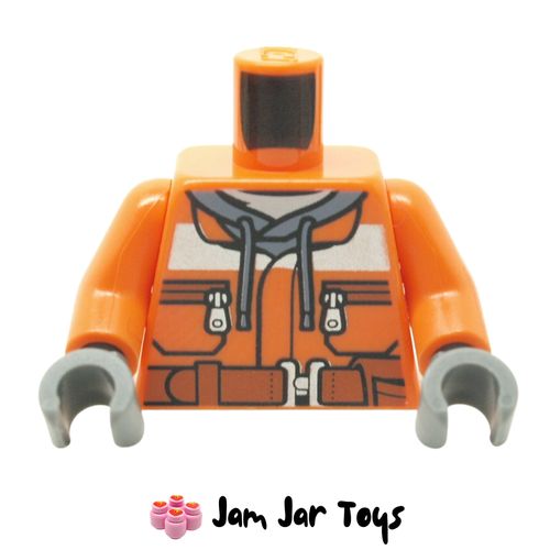 LEGO Torso Construction Jacket over Dark Grey Hoodie, Zipper Pockets, Brown Belt.