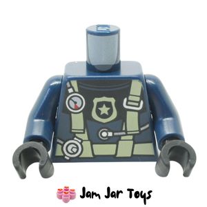 LEGO Dark Blue Torso Wetsuit, Bright Light Yellow Straps, Gauge, Police Badge.