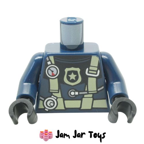 LEGO Torso Wetsuit, Bright Light Orange Symbol, Dark Bluish Grey Harness.