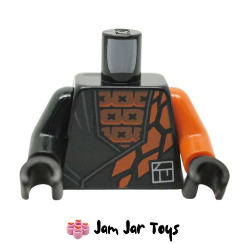 LEGO Black Torso Odd Arms, Robe, Orange Shirt, Orange Decorations, White Pocket