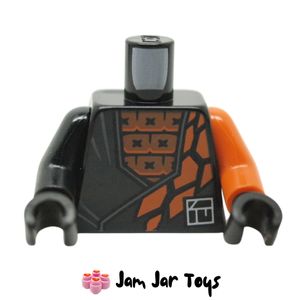 LEGO Black Torso Odd Arms, Robe, Orange Shirt, Orange Decorations, White Pocket