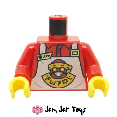 LEGO Red Apron Torso, White with Red and Yellow Head Logo, Red Shirt