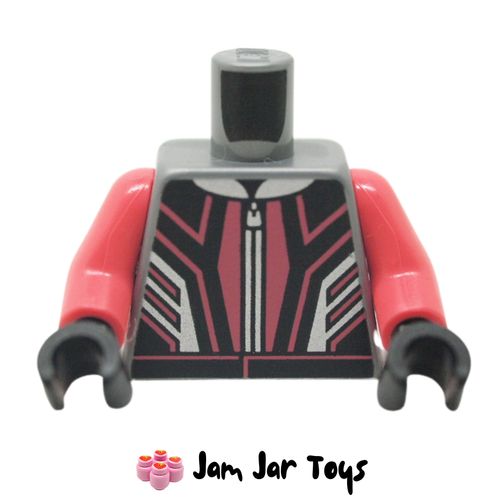 LEGO Flat Silver Torso, Racing Suit, Coral/Black/Silver Markings.