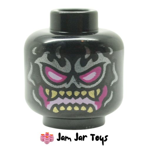 LEGO Black Crystal King Head, Magenta / Bright Pink Eyes and Mouth, Dark Tan Pointed Teeth