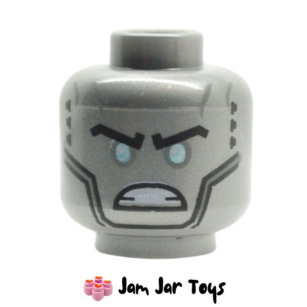 LEGO Flat Silver Zane Head, Bright Light Blue Eyes and Angry Eyebrows