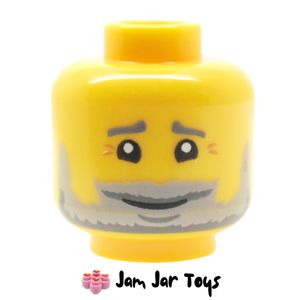 LEGO® Lighthouse Keeper Head, Crows Feet, Light Bluish Grey and Dark Bluish Grey Beard, Smile. HF120