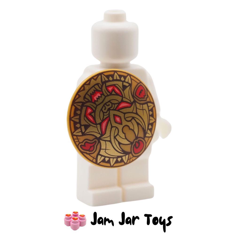 LEGO Pearl Gold Shield Round with Gold Dragon Pattern