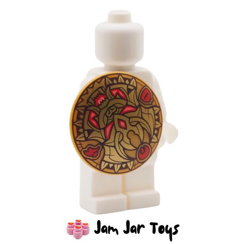 LEGO Pearl Gold Shield Round with Gold Dragon Pattern
