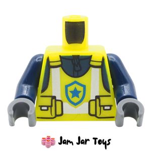 LEGO Vibrant Yellow Safety Vest Torso, Silver Stripes, Blue Star.