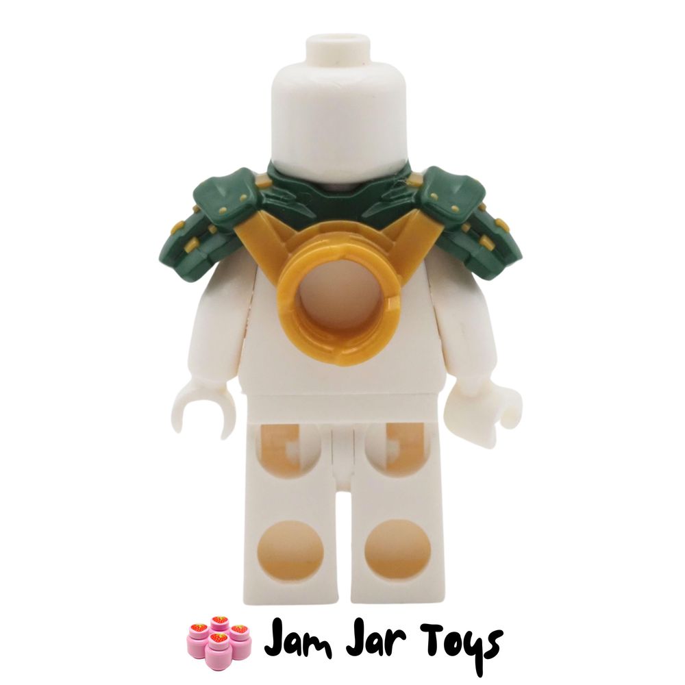 LEGO Dark Green Shoulder Armour, Bandana, Gold Rivets, Katana Scabbard. Side View