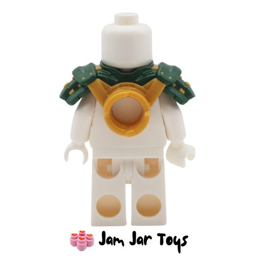 LEGO Dark Green Shoulder Armour, Bandana, Gold Rivets, Katana Scabbard. Side View