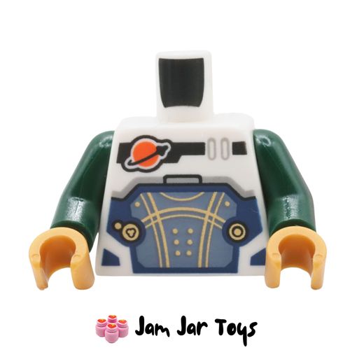 LEGO Space Suit, Blue Panel, Gold Lines, Classic Space Logo Dark Green Arms