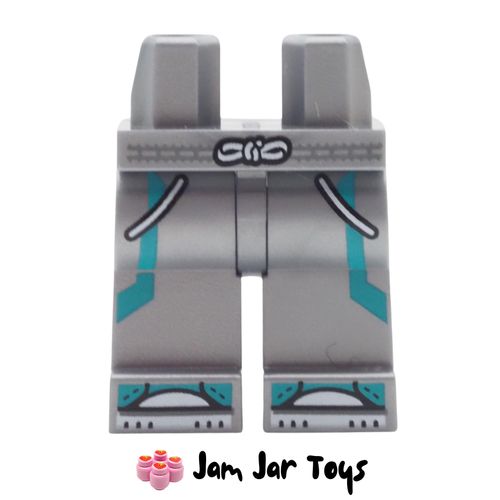 LEGO Flat Silver Legs, White Laces, Cord Belt, Turquoise Straps.