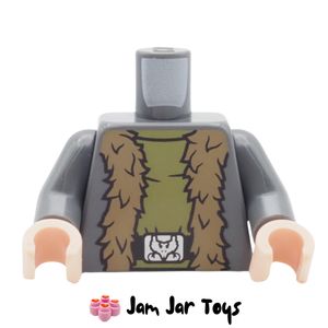 LEGO® Viktor Krum Jacket Torso, Dark Bluish Grey, Dark Tan Fur, Olive Green Shirt. TO285