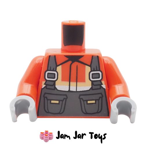 LEGO Reddish Orange Safety Vest Torso, Stripes, Dungarees