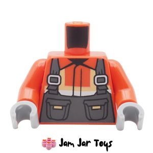 LEGO® Reddish Orange Safety Vest Torso, Stripes, Dungarees. TO306