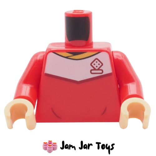 LEGO Red Soccer Shirt Torso, White Top, Kerr Name, Yellow Collar, Dice Logo.