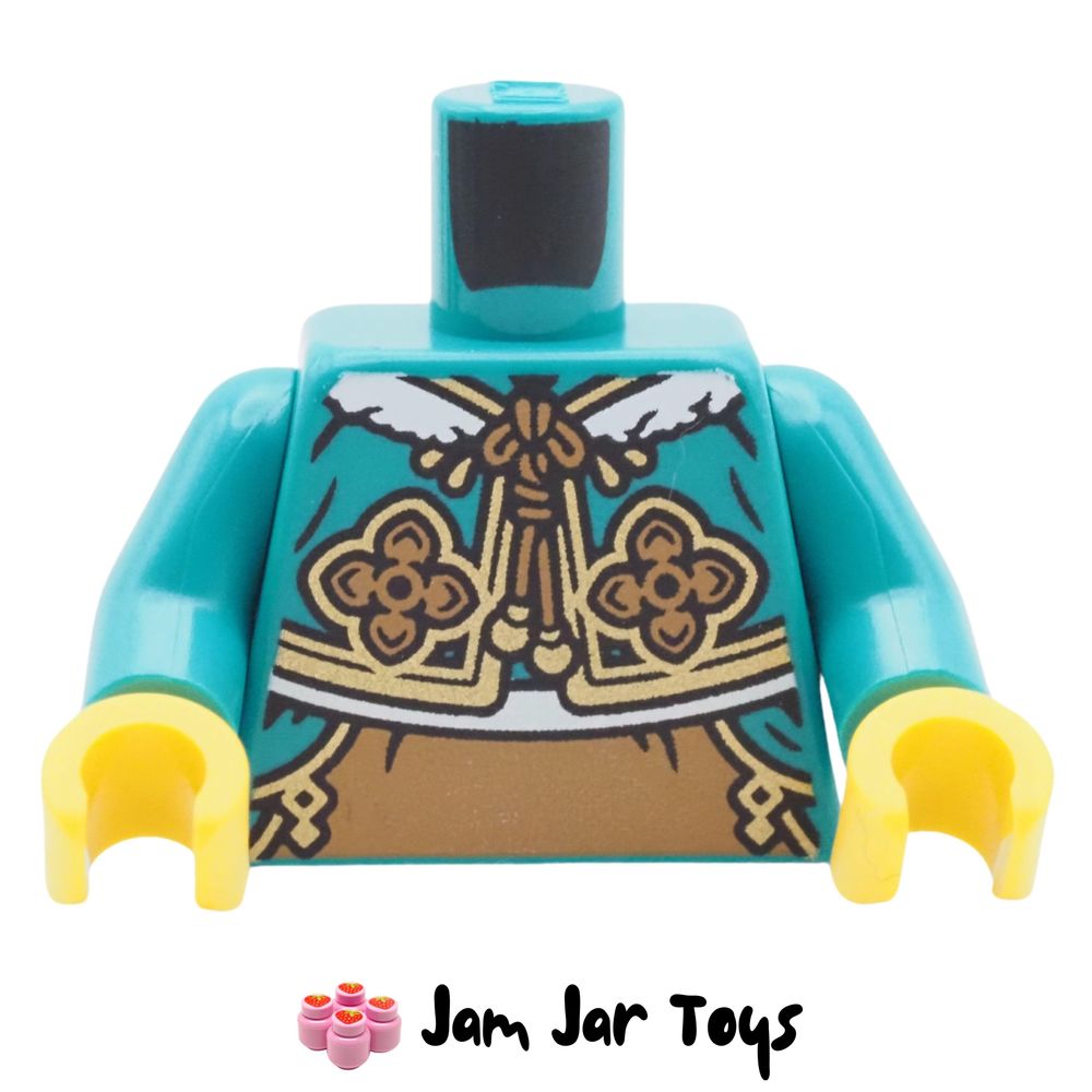 LEGO Dark Turquoise Cheongsam Bolero Torso, White Fur, Gold/Medium Nougat Markings.