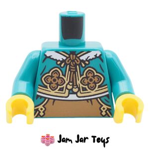 LEGO® Dark Turquoise Cheongsam Bolero Torso, White Fur, Gold/Medium Nougat Markings. TO367
