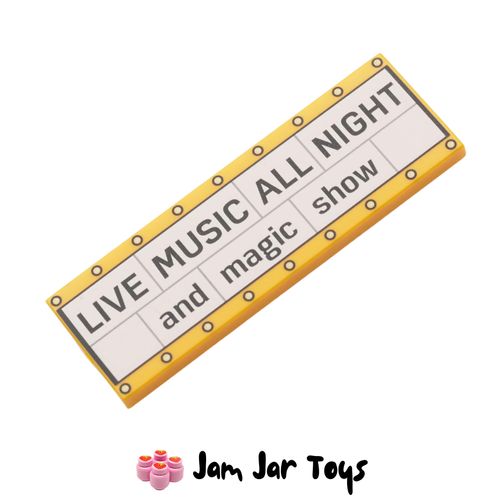LEGO Bright Light Orange Sign Tile, Live Music All Night / Magic Show 2 x 6..