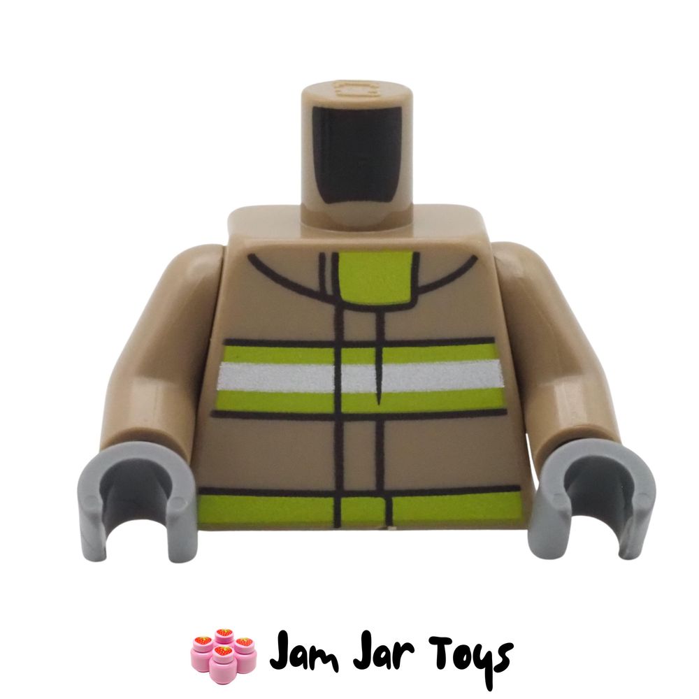 LEGO Dark Tan Fireman Torso Silver Neon Green Safety Stripes