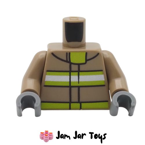 LEGO Dark Tan Fireman Torso Silver Neon Green Safety Stripes